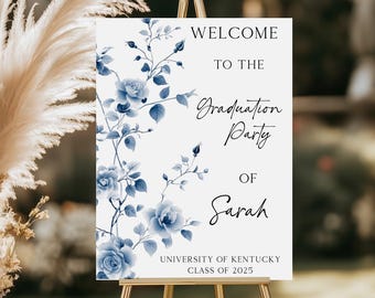 Blue Floral Custom Graduation Welcome Sign Graduation Celebration Class of 2025 Decoration Personalized Signage Foam Board Minimalist Decor