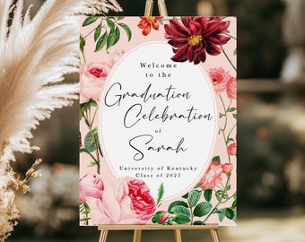 Pink Floral Custom Graduation Welcome Sign Graduation Celebration Class of 2025 Decoration Personalized Signage Foam Board Minimalist Frame