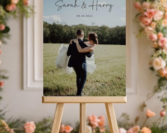 Printed Wedding Sign with Picture Custom Signage For Wedding Party Minimalist Personalized Poster Canvas, Foam Board For Ceremony Decor