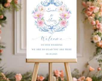 Printed Wedding Sign Custom Vintage Frame Floral Welcome Signage For Wedding Party Elegant Poster, Canvas, Foam Board For Ceremony Decor