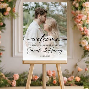 Minimalist Engagement Party Sign With Photo Custom Welcome Signage With Image Personalized Elegant Modern Printed Poster Canvas Foam Board