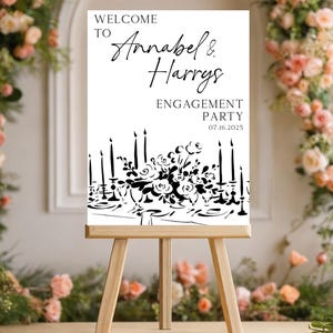 Printed Minimalist Engagement Sign Dinner Table Engagement Party Welcome Signage Custom poster canvas, foam board For Engagement Celebration