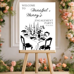Printed Minimalist Engagement Sign Cute Table Engagement Party Welcome Signage Custom poster canvas, foam board For Engagement Celebration