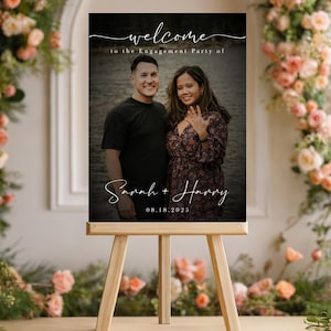 Custom Photo Engagement Sign Printed Minimalist Modern Party Welcome Signage Personalized Picture poster canvas foam For Engaged Celebration