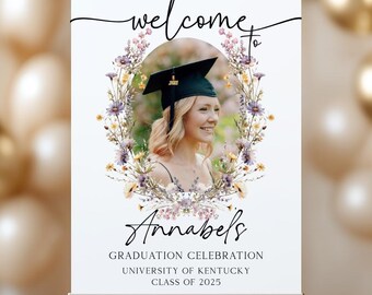 Wildflowers Graduation Welcome Sign Floral Custom Graduation Celebration Class of 2025 Graduate Gift Personalized Signage Foam Board Decor