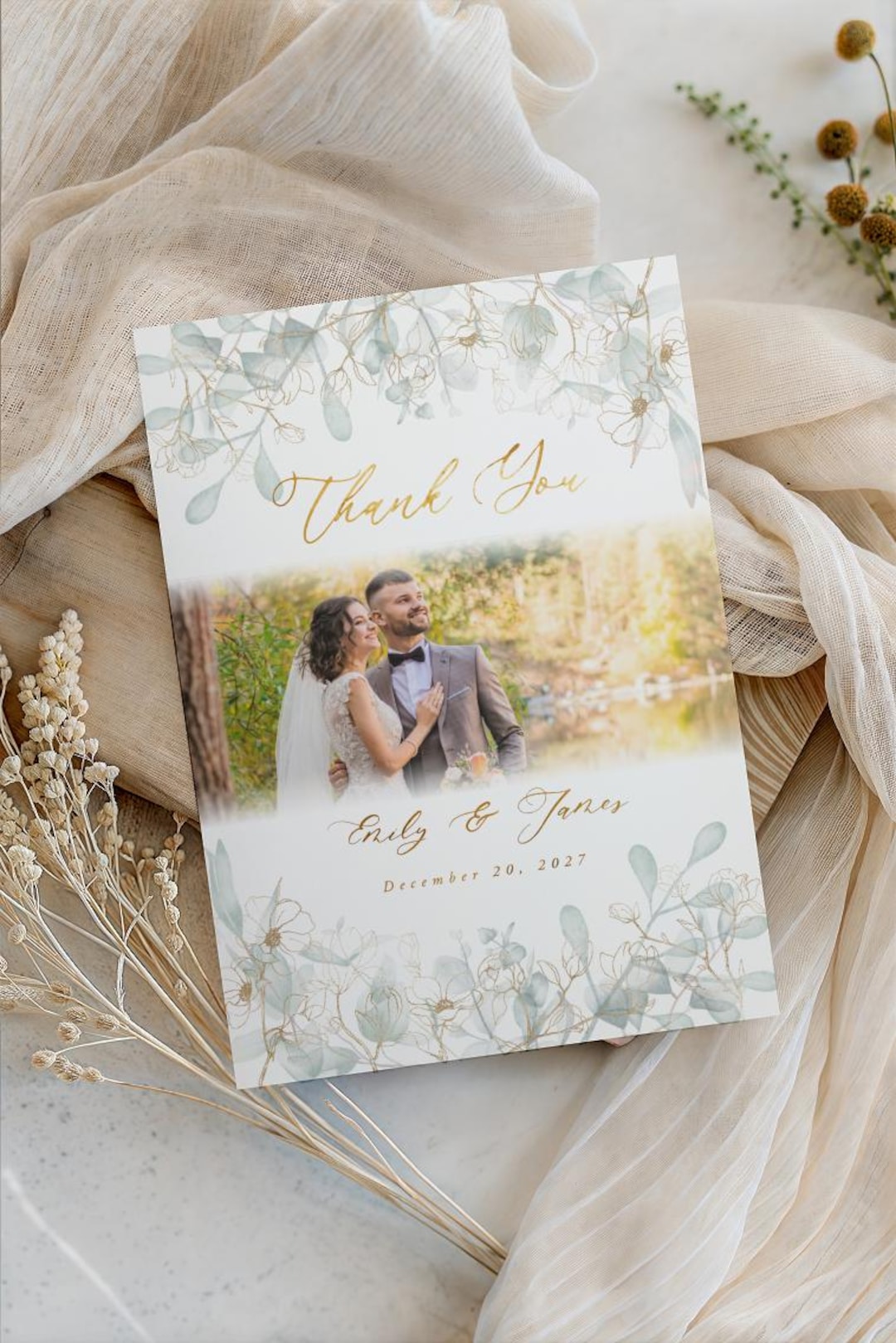Printed Wedding Thank You Cards With Envelopes Custom Folded Cards With ...