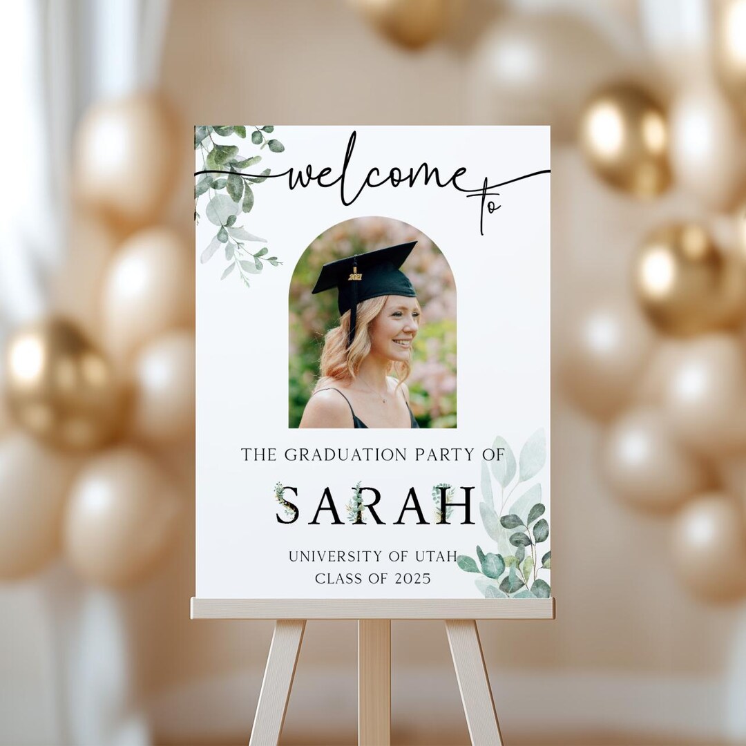 Graduation Layout Signage Eucalyptus Graduation Welcome Sign Custom Graduation Party Poster Class ...