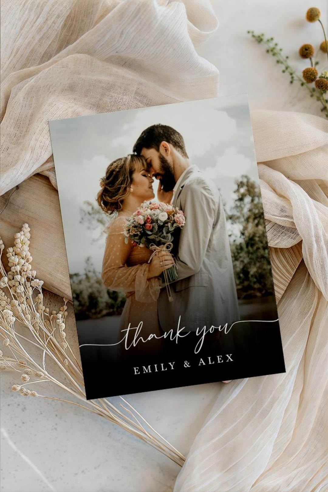 Printed Wedding Thank You Cards With Envelopes Custom Folded Cards With ...