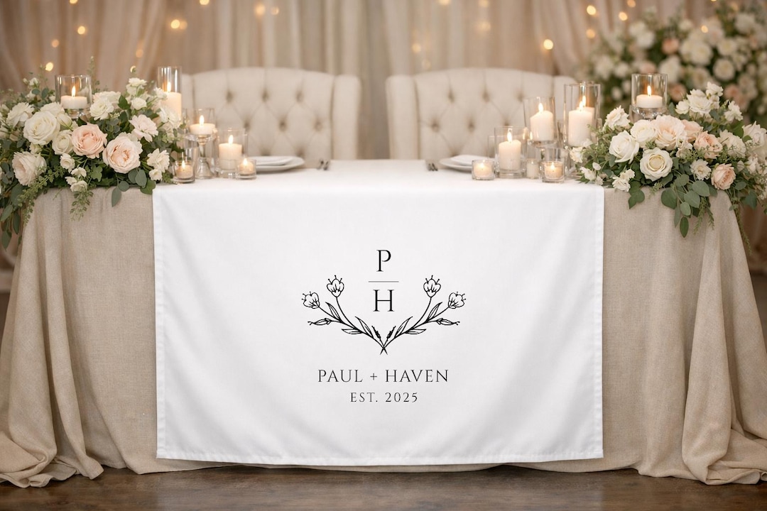 Sweetheart Table Runner With Couple Names, Personalized Minimal Banner ...