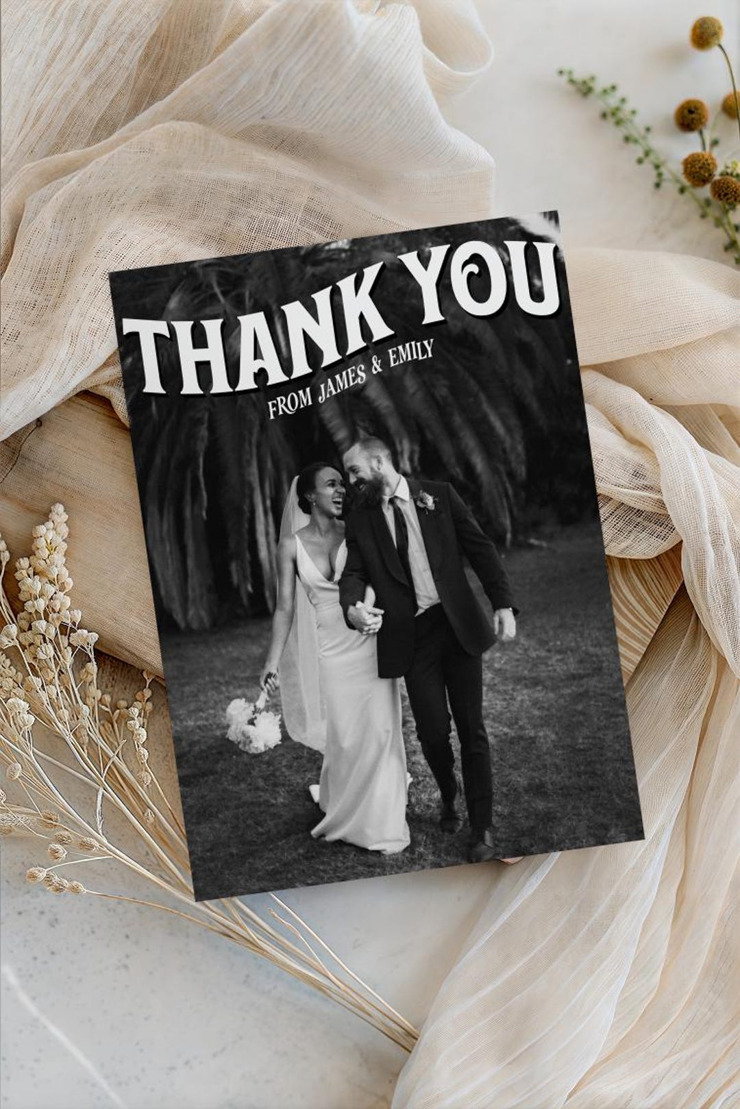 Printed Thank You Wedding Cards With Envelopes Vintage Black and White ...