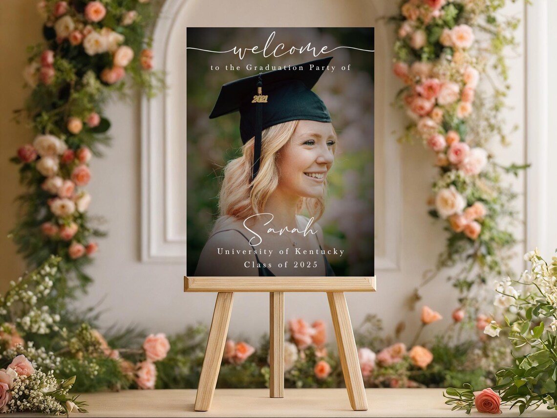 Graduation Digital Sign Minimalist Graduation Welcome Sign With Photo Custom Grad Celebration ...