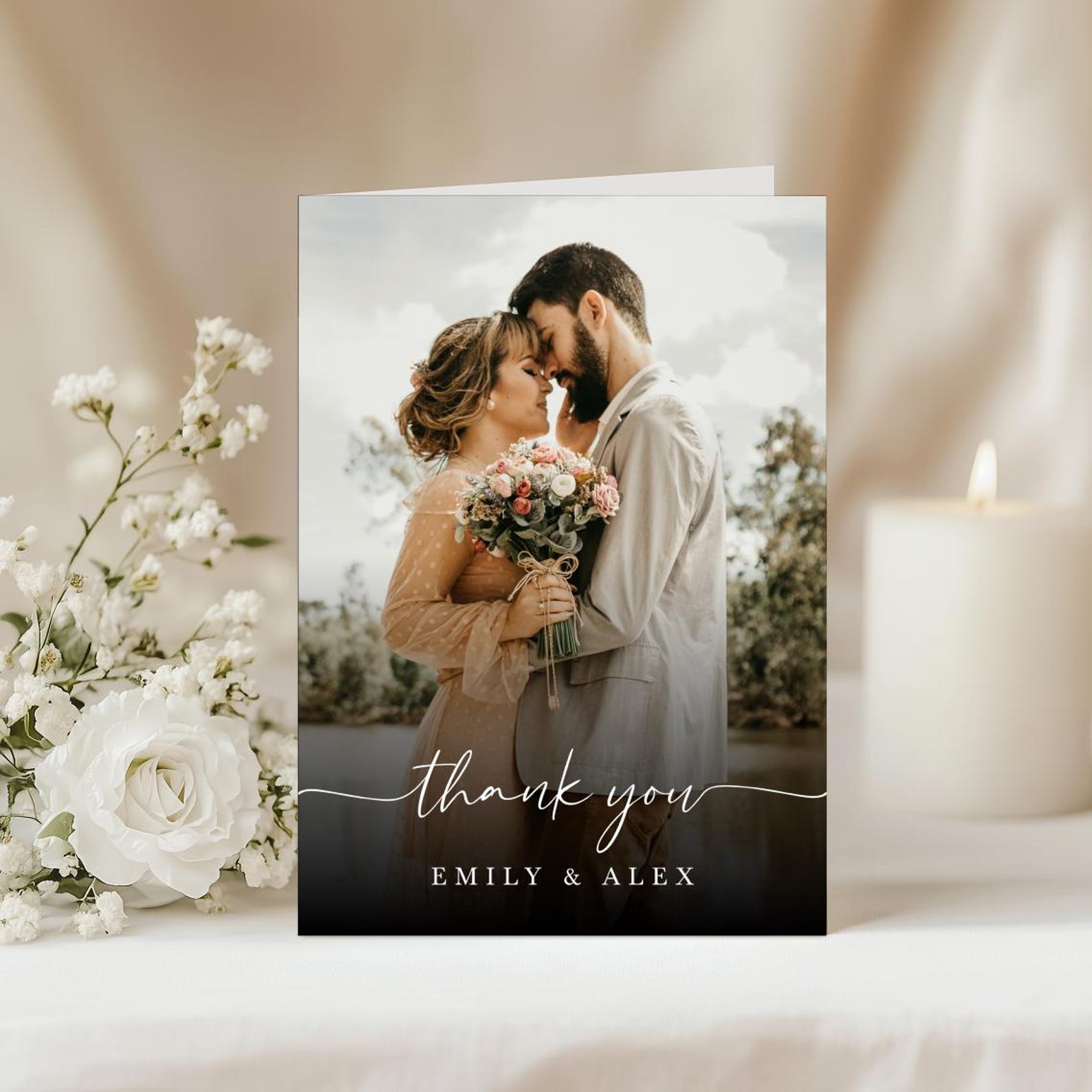Printed Wedding Thank You Cards With Envelopes Custom Folded Cards With ...