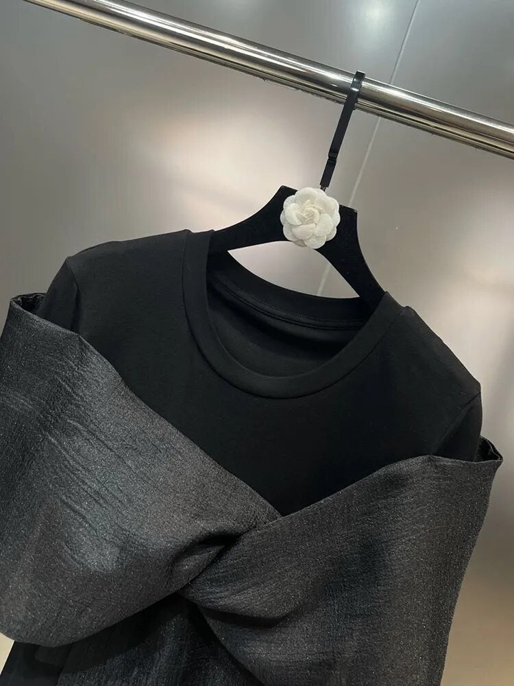 Black Stripe Bowknot Backless T-Shirt