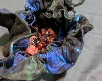 Black Faux Suede Blue Galaxy Dice Bag