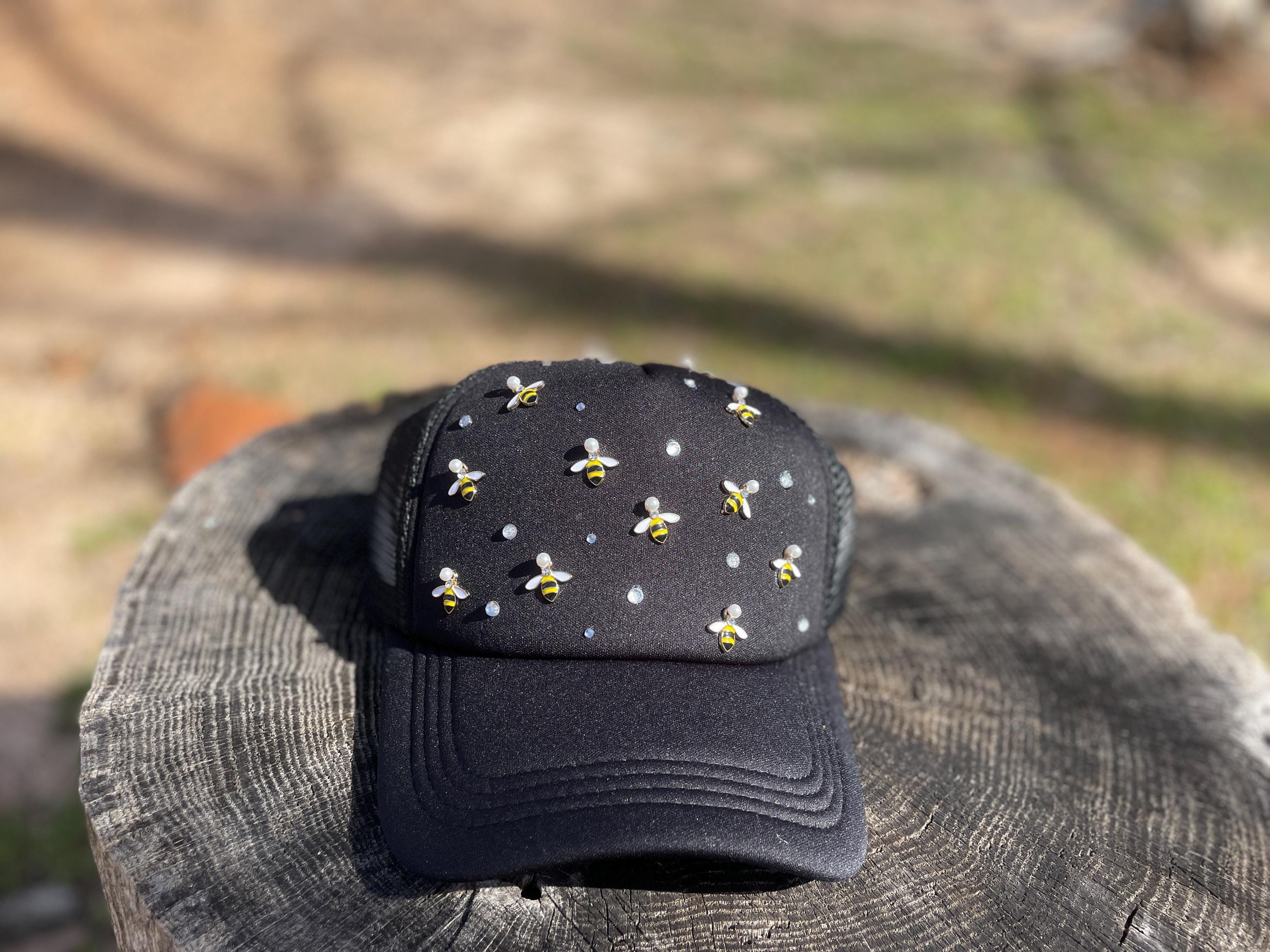 Black Cap With Rhinestone Bees & Sparkle Accents – Handmade  display picture 3