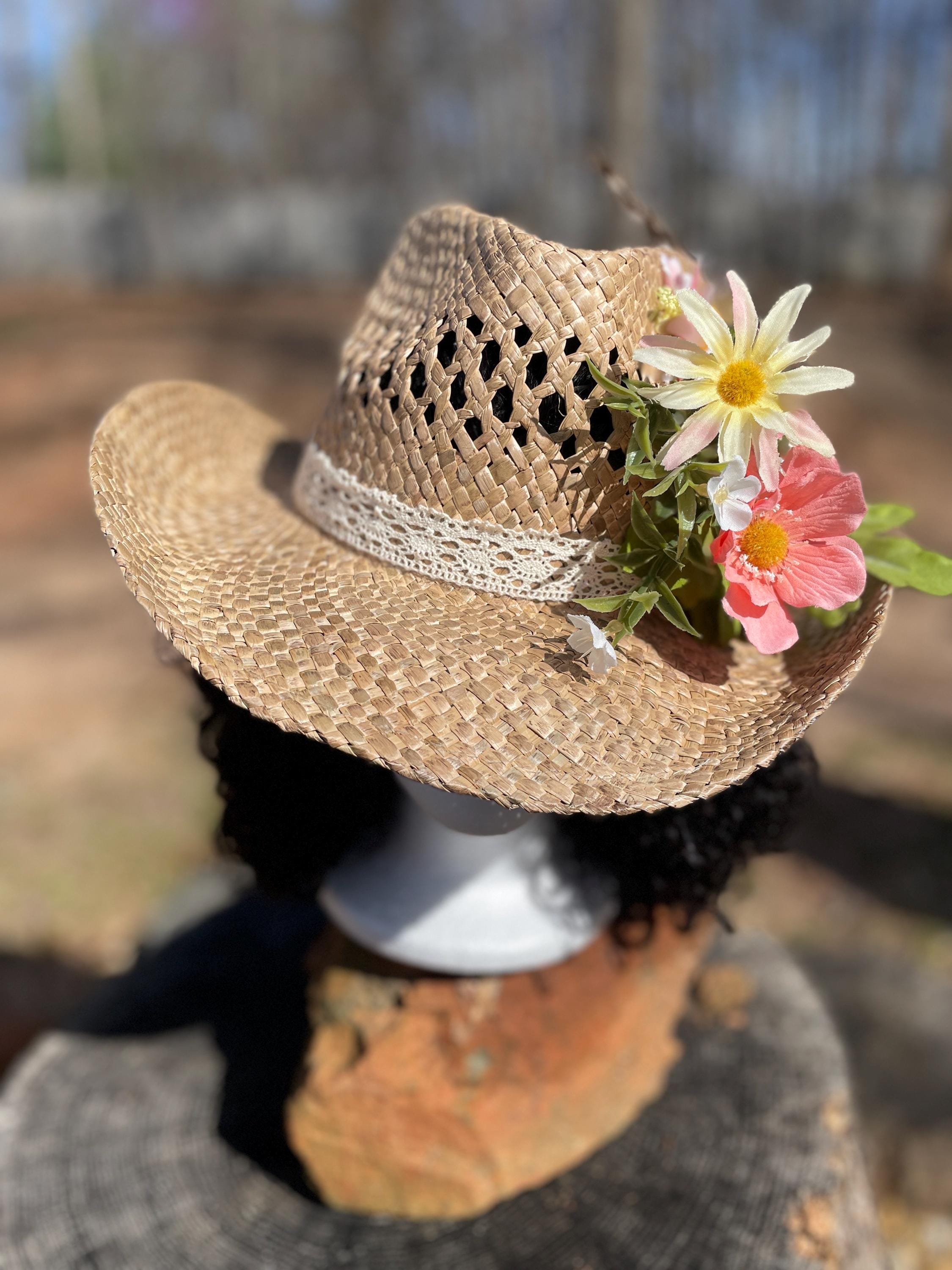 Floral Straw Cowgirl Hat – Handmade Daisy & Wildflower  display picture 2