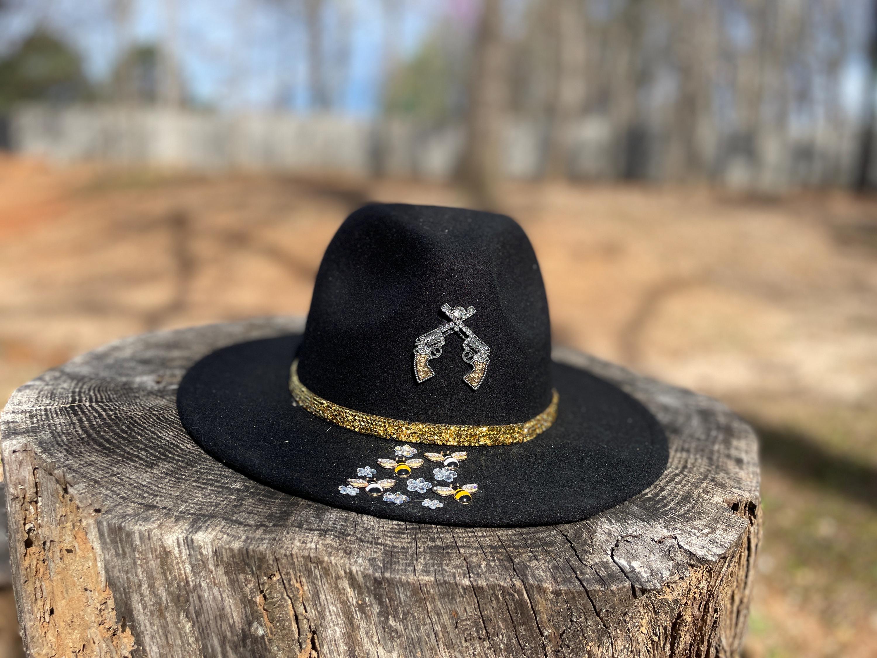 Black Felt Western Hat with Decorative Band Medium Rockmount Black Wool Felt Indiana Jones Hat with Faux  main image 2