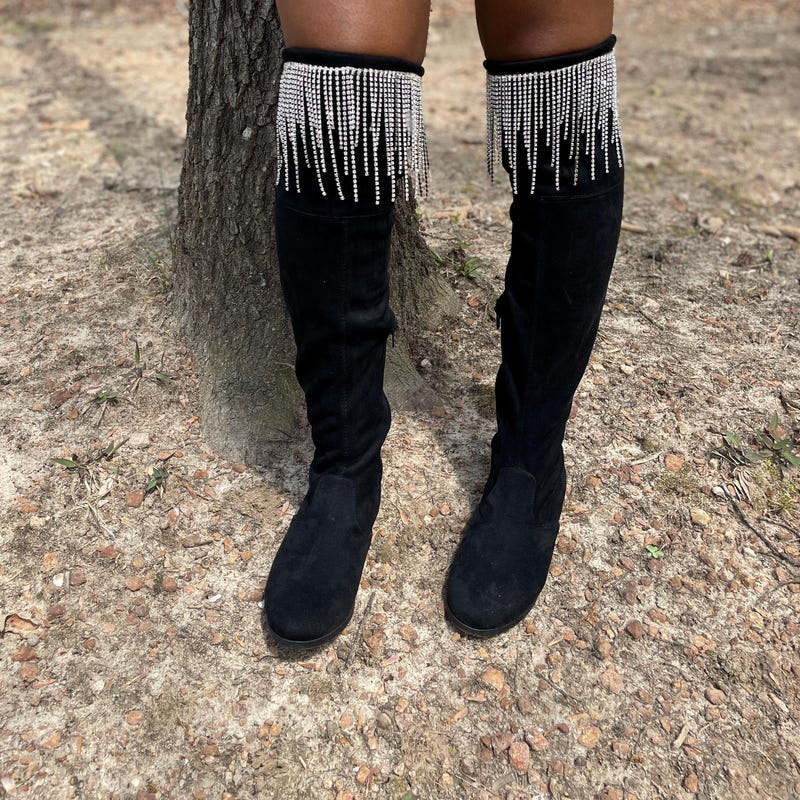 Vintage black suede fringe ankle boots