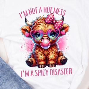 Funny Highland Cow PNG: Spicy Disaster Sublimation Design (Digital Download)