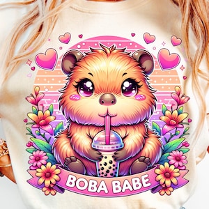 Kawaii Capibara Boba PNG, Bubble Tea-sublimatie voor shirts, schattig DTG-afdrukbestand, melkthee-clipart, koffieverslaafde png subliem, cartoon dtf