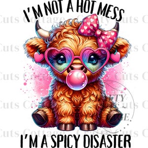 Spicy Disaster Highland Cow PNG: Funny Western T-Shirt Design (Digital Download)