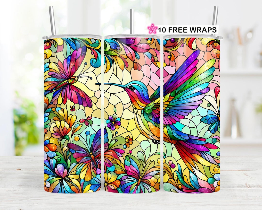 Hummingbird Tumbler Wrap, Bird Floral Butterfly Tumbler, Humming Bird