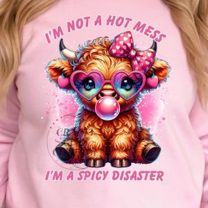 Funny Highland Cow PNG: Spicy Disaster Sublimation Design (Digital Download)