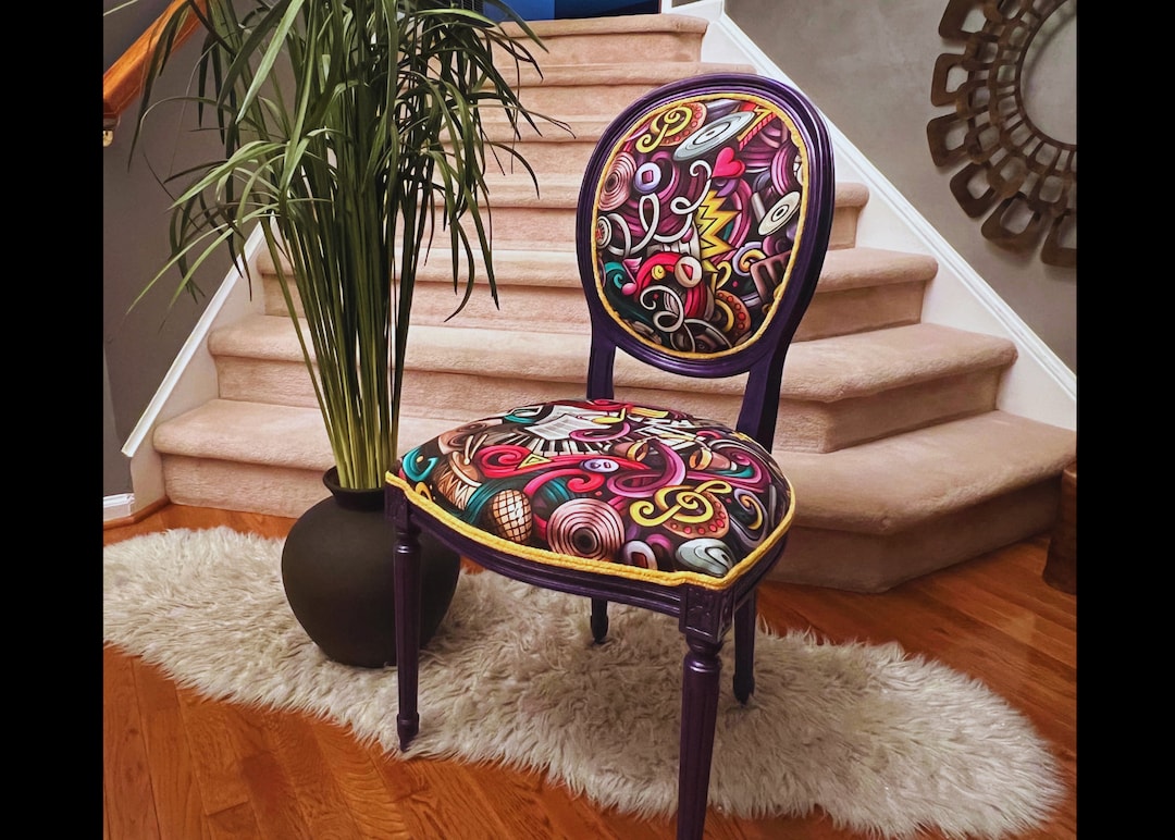 Music Themed Chair, Jazz Music Chair, Purple Chair, Purple Sparkle Chair, Unique Decorative