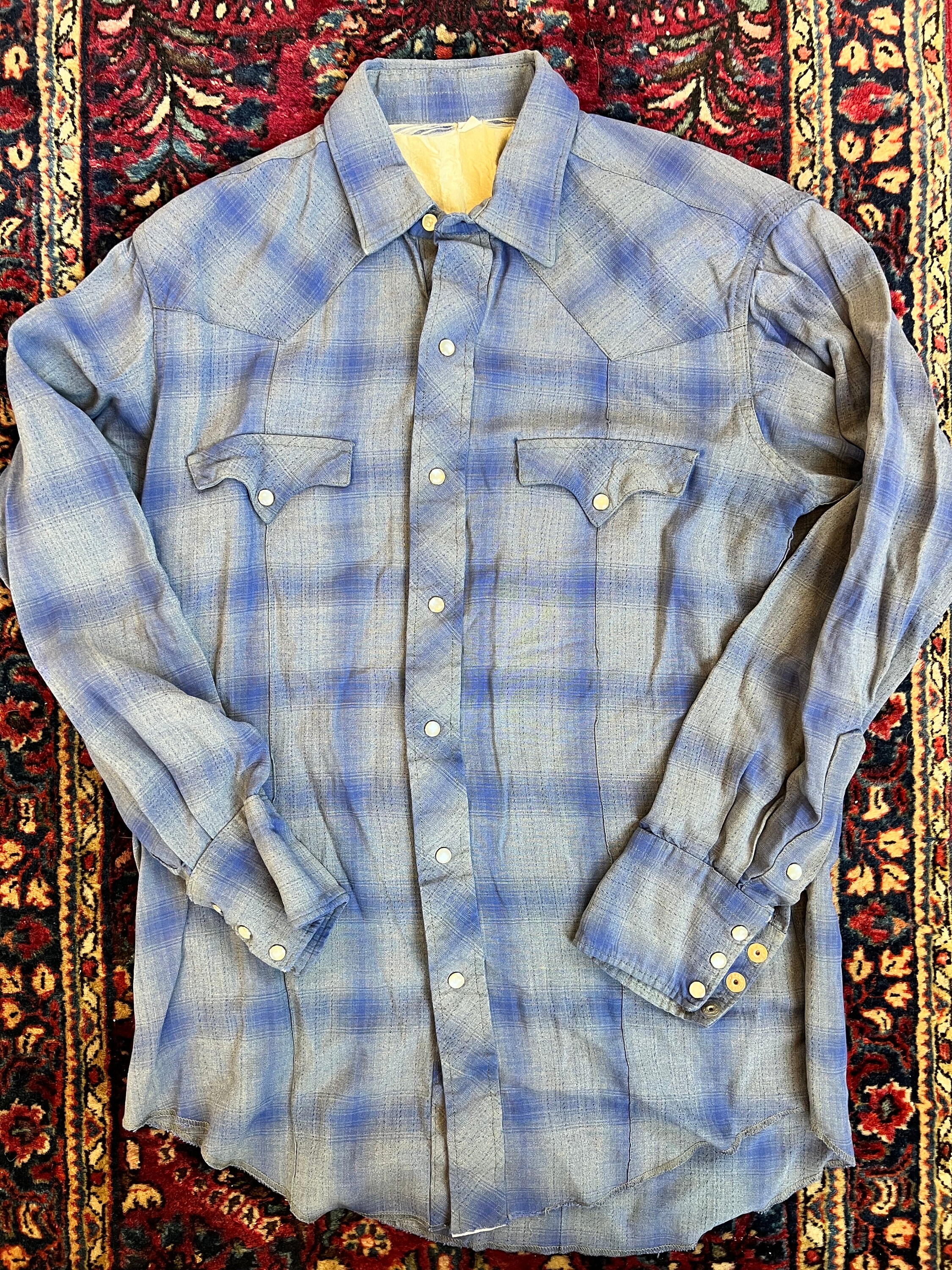 Vintage 1940s-1950s Western Shirt, Gabardine With Pearl Snaps