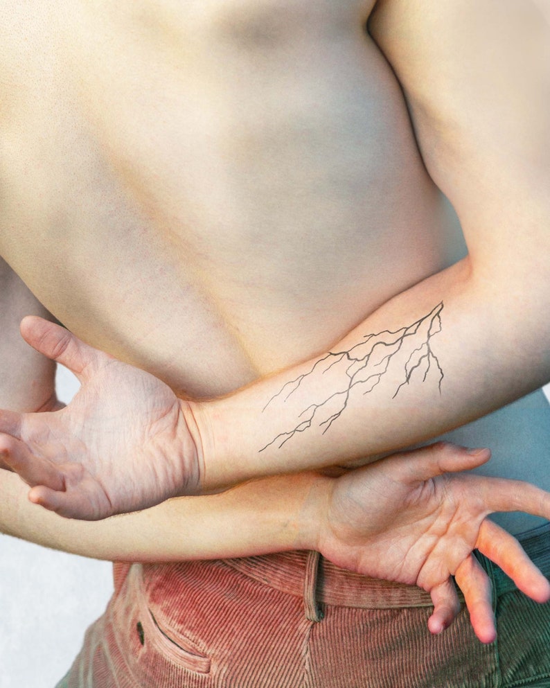 Langdurige tijdelijke tattoo Bliksem Tatoeage voor mannen en vrouwen Semi-permanente tatoeage JaguaHenna Cadeau idee afbeelding 1