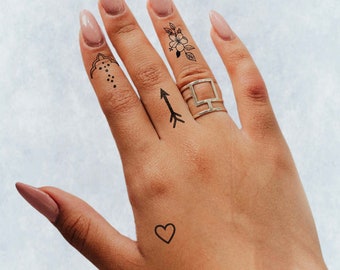Langdurige tijdelijke tattoo | Pak 4 vingertattoos | Man vrouw | Semi-permanente tatoeage | JaguaHenna | Cadeau-idee voor dames