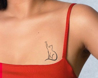 Langdurige tijdelijke tattoo | Minimalistische kat | Vrouw tattoo | Semi-permanente tatoeage | JaguaHenna | Cadeau-idee voor dames