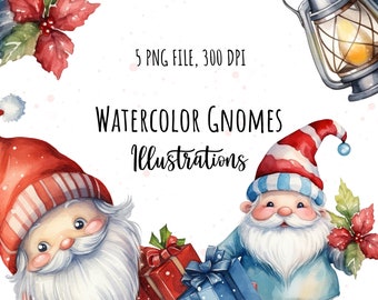 Weihnachts-Aquarell-Zwerg-Clipart, festliche Feiertagsgrafiken, Winterzwerge PNG, Neujahrs-ClipArt-Set, skurrile Designs, digitaler Download