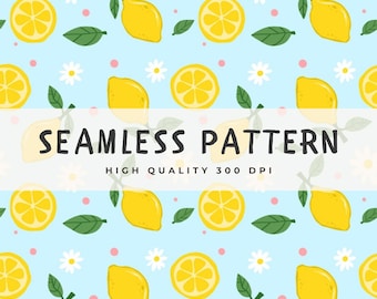Lemon Floral Seamless Pattern, Summer Citrus Print (Digital Download)
