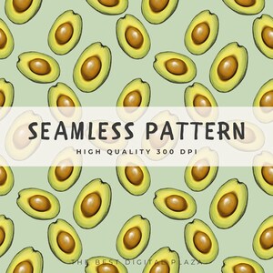 Avocado Repeat Pattern, Fruit Design for Business Use, Organic Food Seamless Digital Paper, Green Background, Instant Download