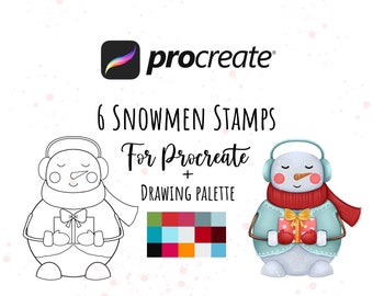 Stamps for Procreate, Winter Christmas brushes, Cute Snowmen design, Snowy brush set, Digital Download
