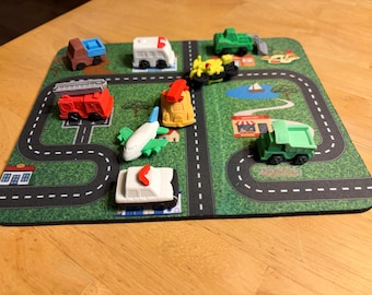 ミニタウンロードマップマウスパッド｜懐かしい車柄デスクマット（消しゴム付き）