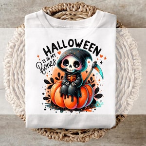 DTF Transfers, Ready to Press, T-shirt Transfers, Heat Transfer, Direct to Film, Halloween is in My Bones Grim Reaper transfer