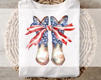 DTF Transfers, Ready to Press, T-shirt Transfers, Heat Transfer, Direct to Film, Patriotic Cowboy Boots transfer