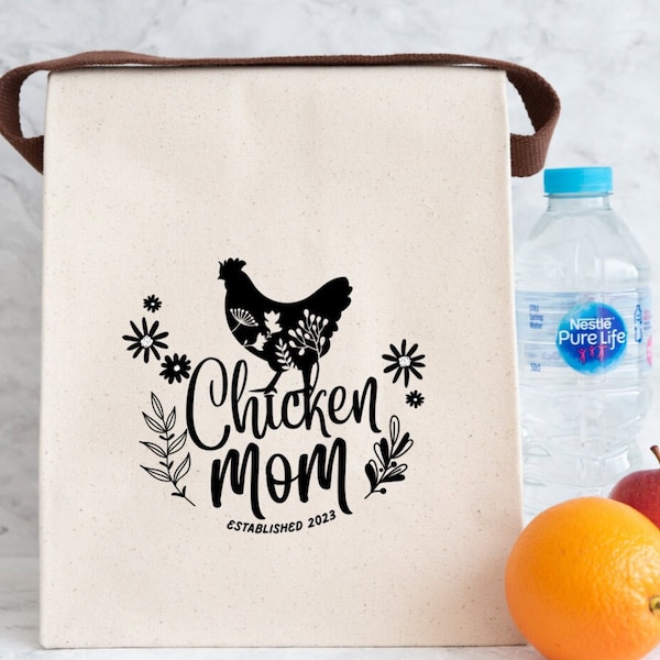 Chicken Mom lunch bag | floral chicken lunch bag | chicken mom era | farmsteading or homsteading gift | gifts for her | stocking stuffer