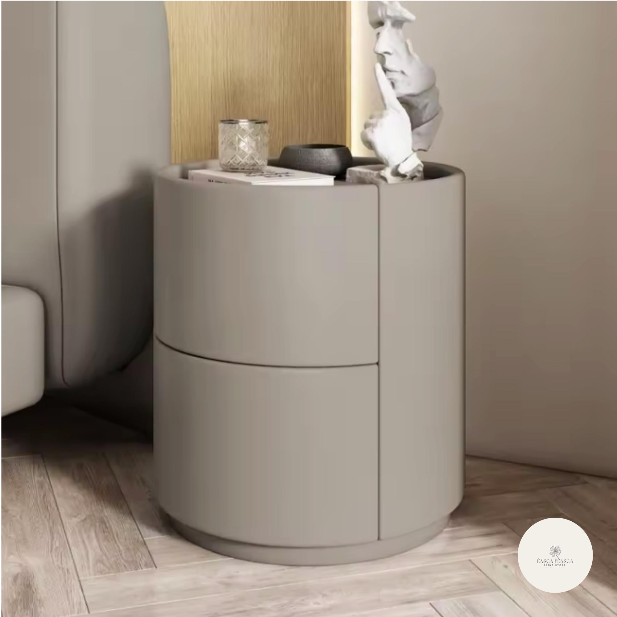 Round Nightstand Modern Bedside Table Solid Wood Side Cabinet ...