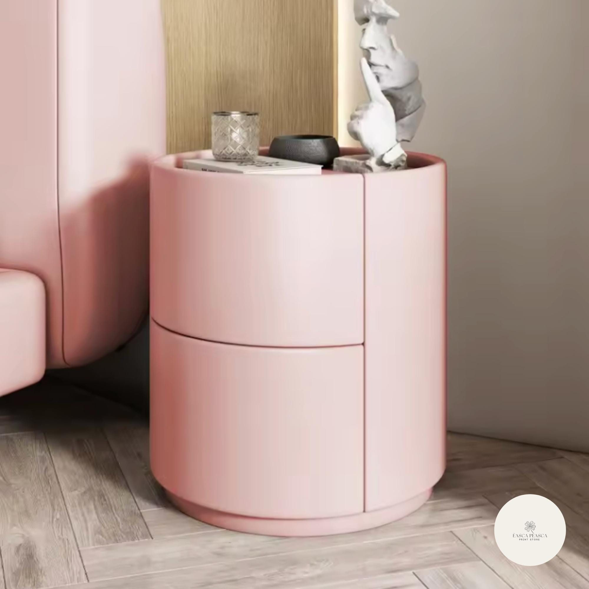 Round Nightstand Modern Bedside Table Solid Wood Side Cabinet ...