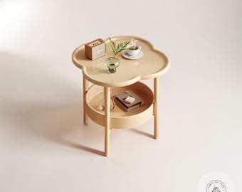 Moderner Creme Beistelltisch Minimalistischer Couchtisch mit Aufbewahrungsregal Kleiner Sofa Nachttisch für Wohnzimmer Schlafzimmer