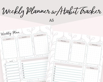 Weekly Planner With Habit Tracker. Printable, Undated A5 and A4 ...
