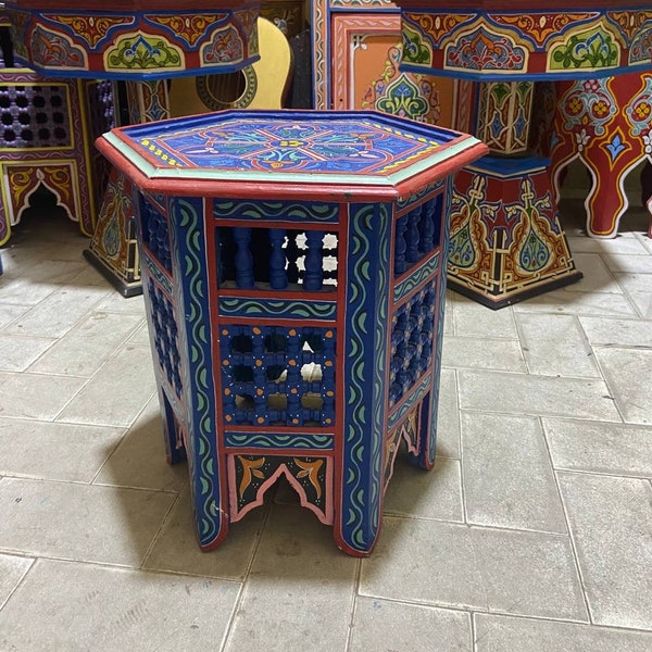 Moroccan side table, bedside table, coffee table, tea room table, hand painted Moroccan wooden table.