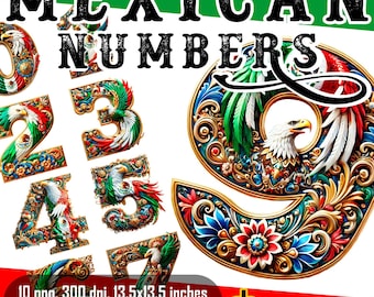 Números Mexicanos Ornamentales | 10 Dígitos con Transparencia PNG | Números con Diseño Barroco, Calidad 300dpi, Tamaño 4096px | 34.6cm