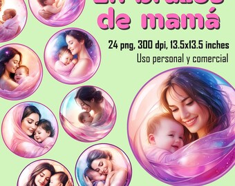 24 imágenes PNG de madres abrazando a su bebé, estilo acuarela, tono rosa | PNG transparente | Descarga digital instantánea | Uso comercial.
