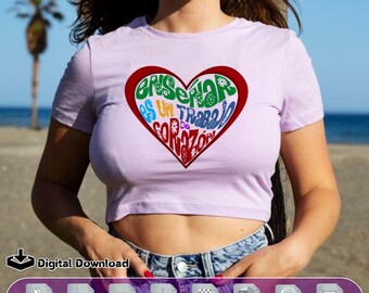 Enseñar es un Trabajo de Corazón, vector, archivo de corte Cameo, CriCut, Plotter SVG, DXF, STUDIO, cdr, eps, png, pptx, Retro, Groovy