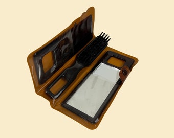 1970s tortoise shell comb, mirror & brush kit, vintage 70s/80s grooming kit with carrying case