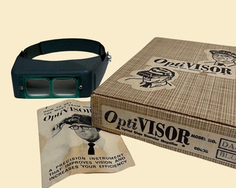 Vintage OptiVISOR by Donegan Optical Company, 1970s blue magnifying glasses / goggles